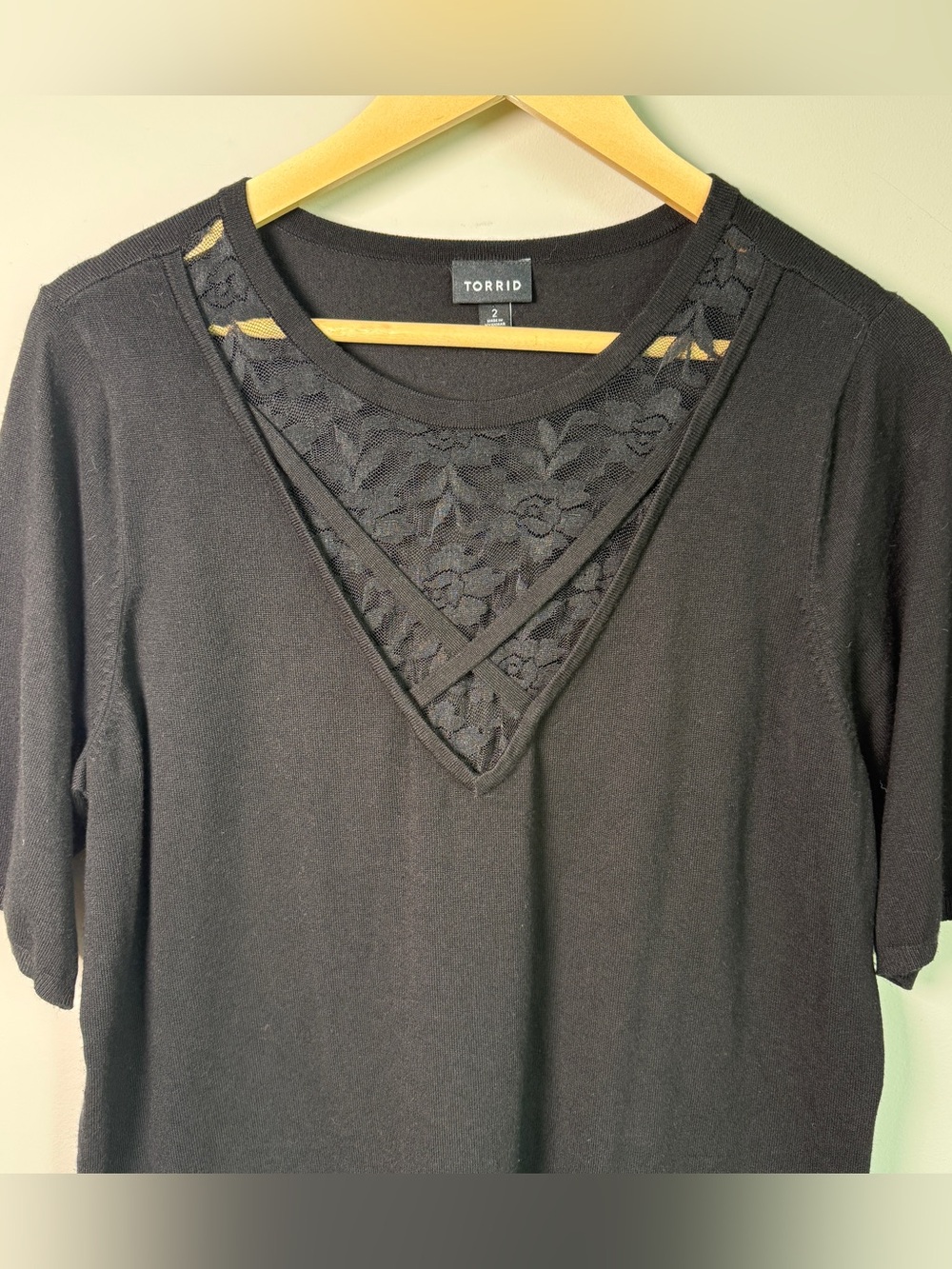 Torrid Black Lace Inset V-Neck Short Sleeve Knit Sweater Top | Size 2 (2X)